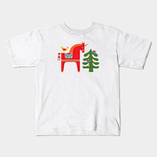 Folk Story in Bright Blue + Red Kids T-Shirt